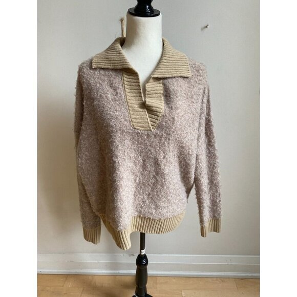 Joie BNWT collared vneck tan Sweater women sz large NEW - Picture 1 of 6